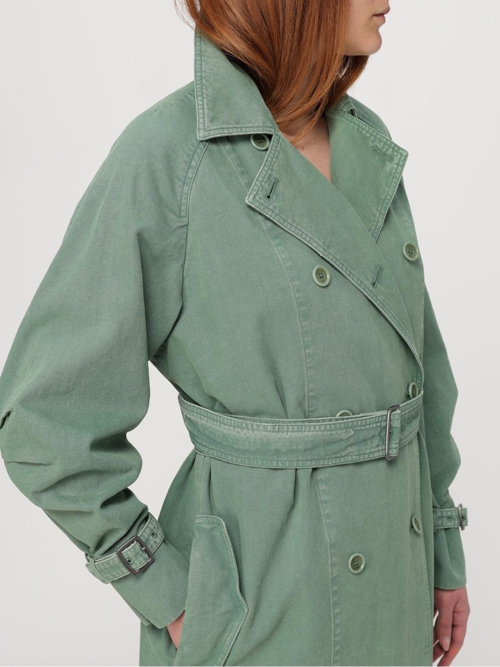 MaxMara Corfu Sage Green Double-Breasted Trench Coat with Belt - Picture 6 of 12